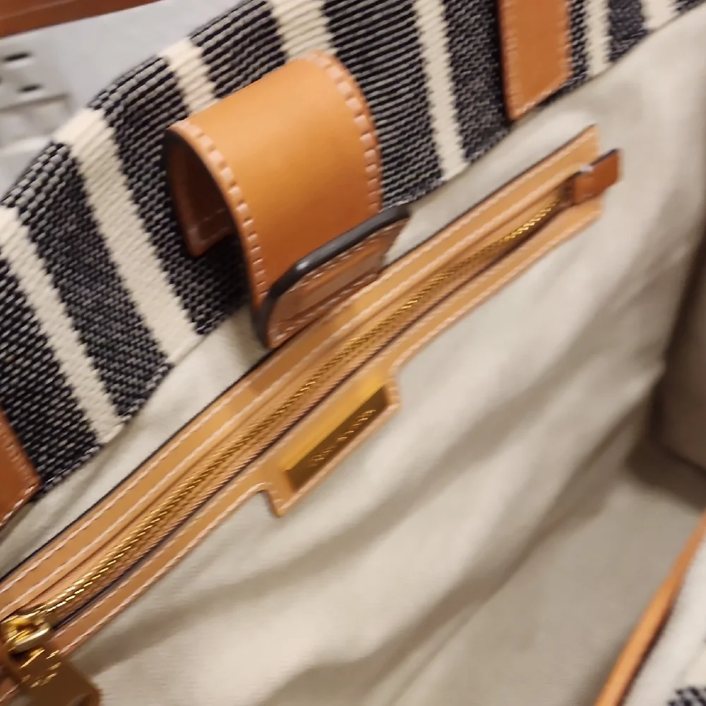 Tory Burch Striped Ella Tan and Black Tote Bag - Picture 6 of 11